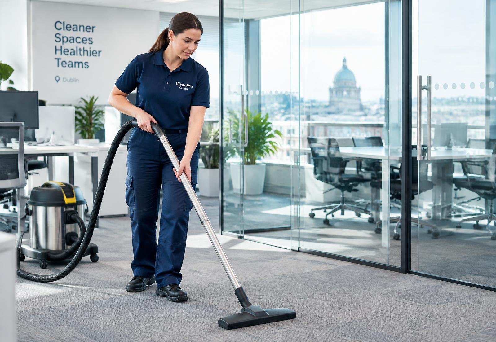 Commercial cleaner cleaning a modern Dublin office