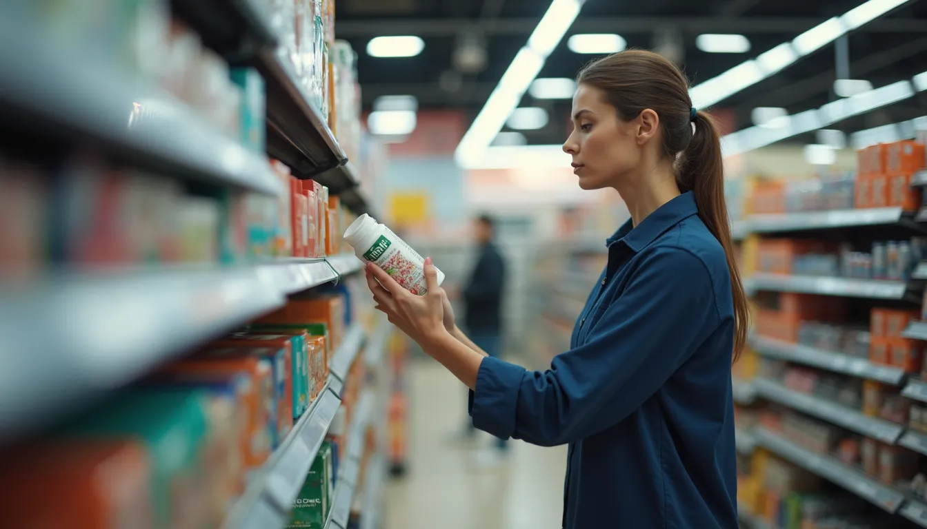 Close-up view of a retail employee arranging products on shelves