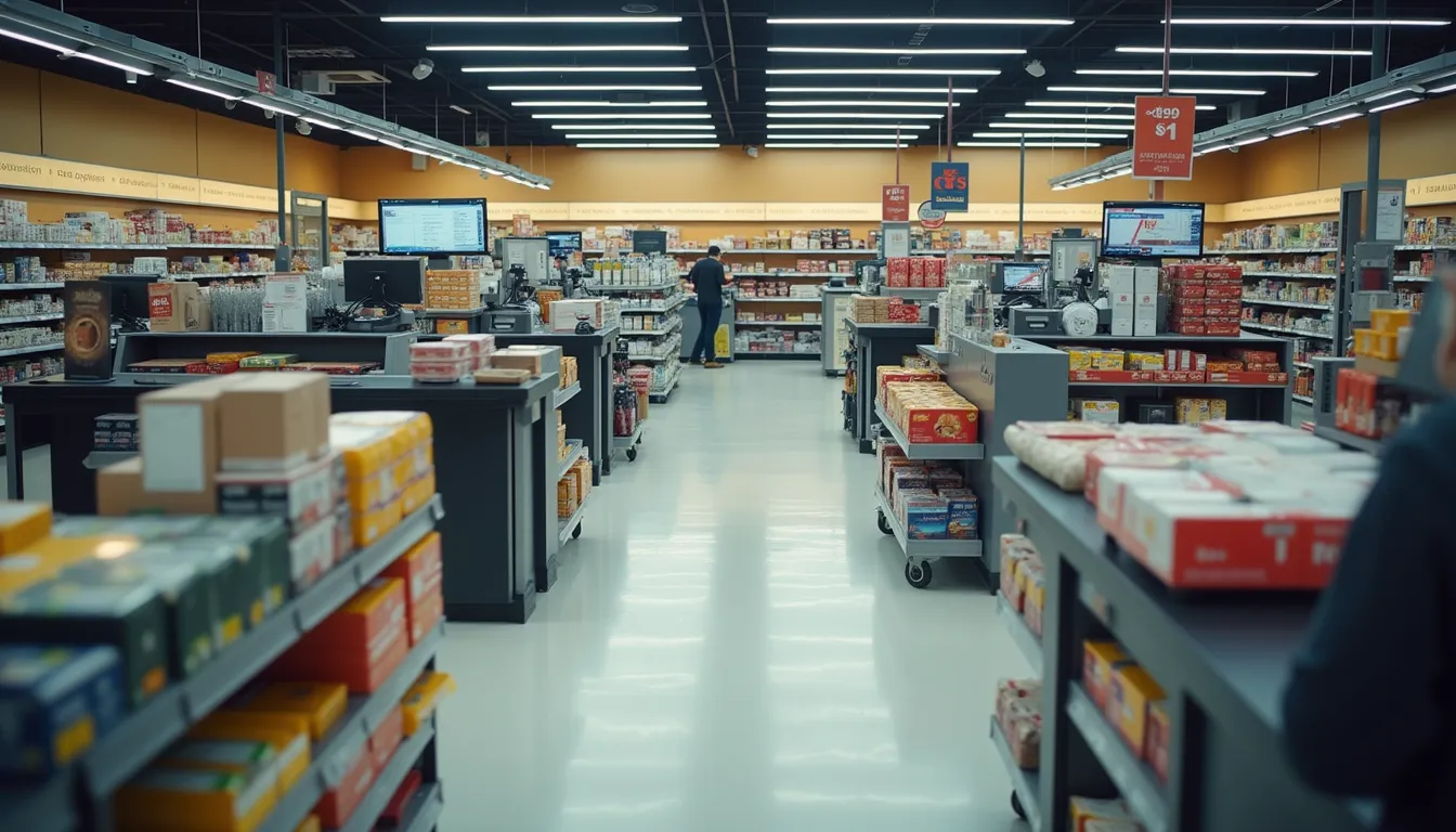 High angle view of a clean and well-maintained retail store checkout area in Dublin
