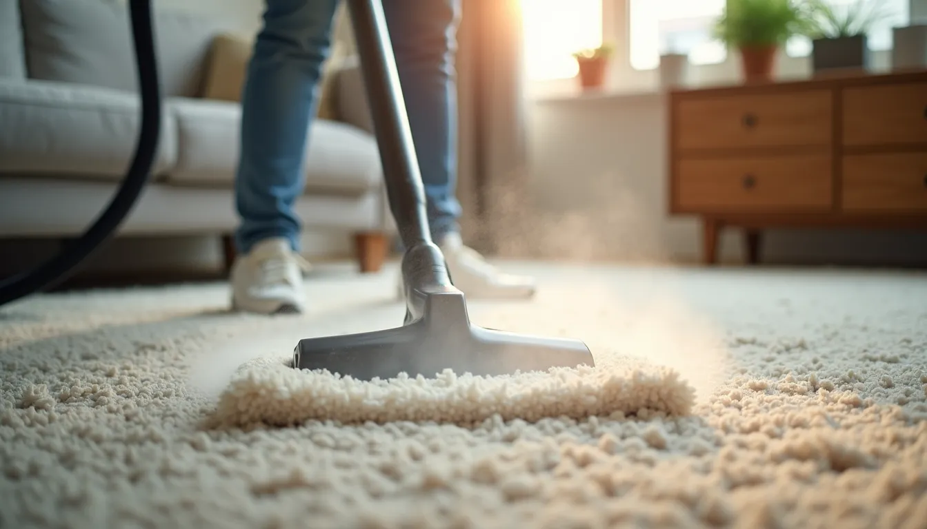 Close-up of a professional cleaner steam cleaning a carpet